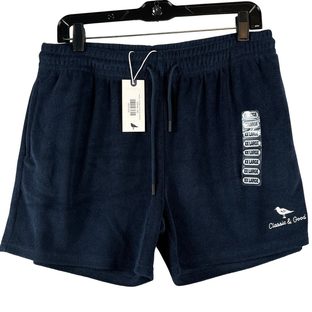 Womens 2XL Terry Cloth Shorts Lounge Drawstring Navy Beach Casual Resort Seagull